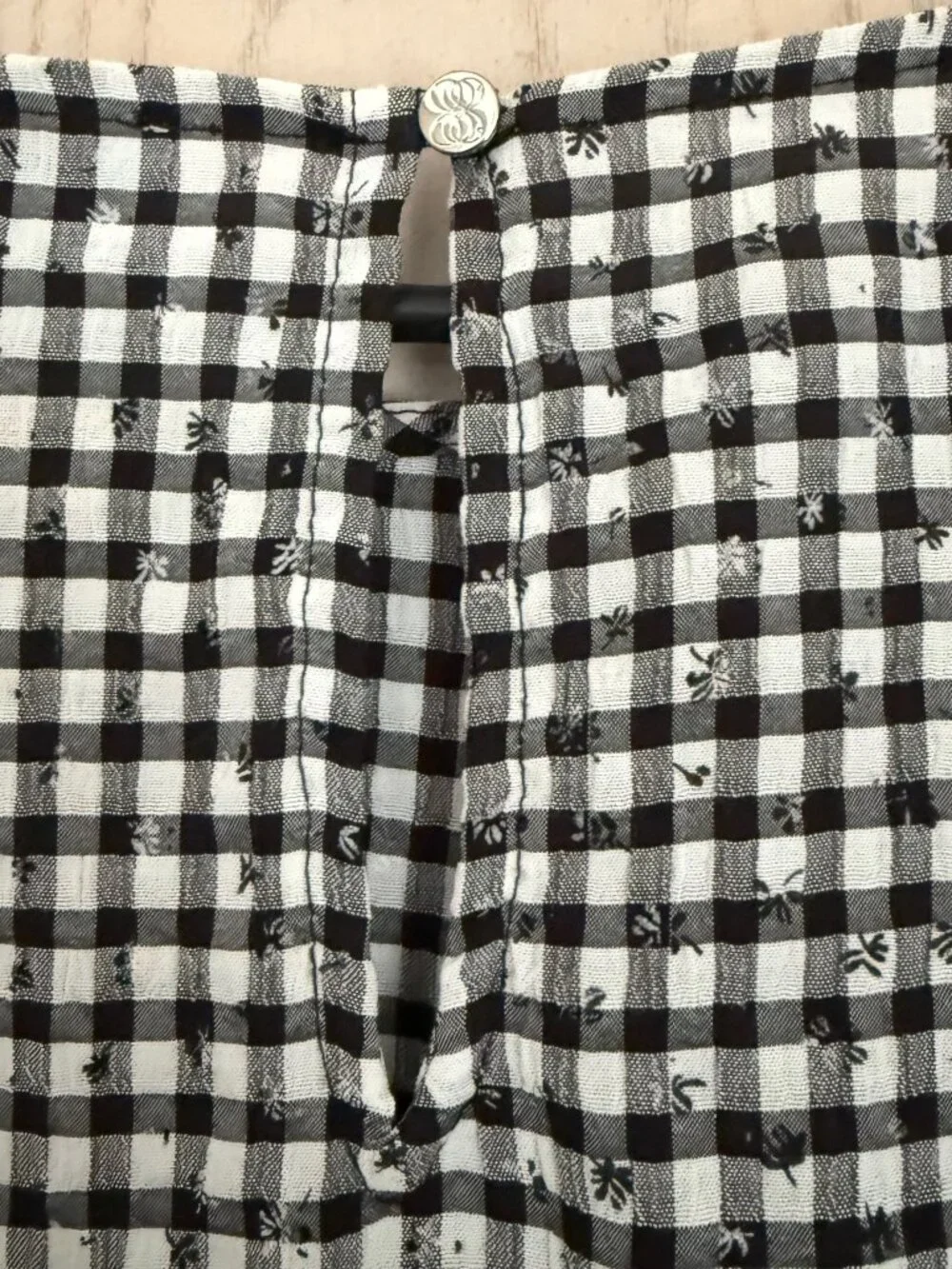 CeCe Tie Sleeve Gingham Top Sz 3X Black Check 3/4 Puff Sleeve Cottagecore Office - Picture 5 of 8